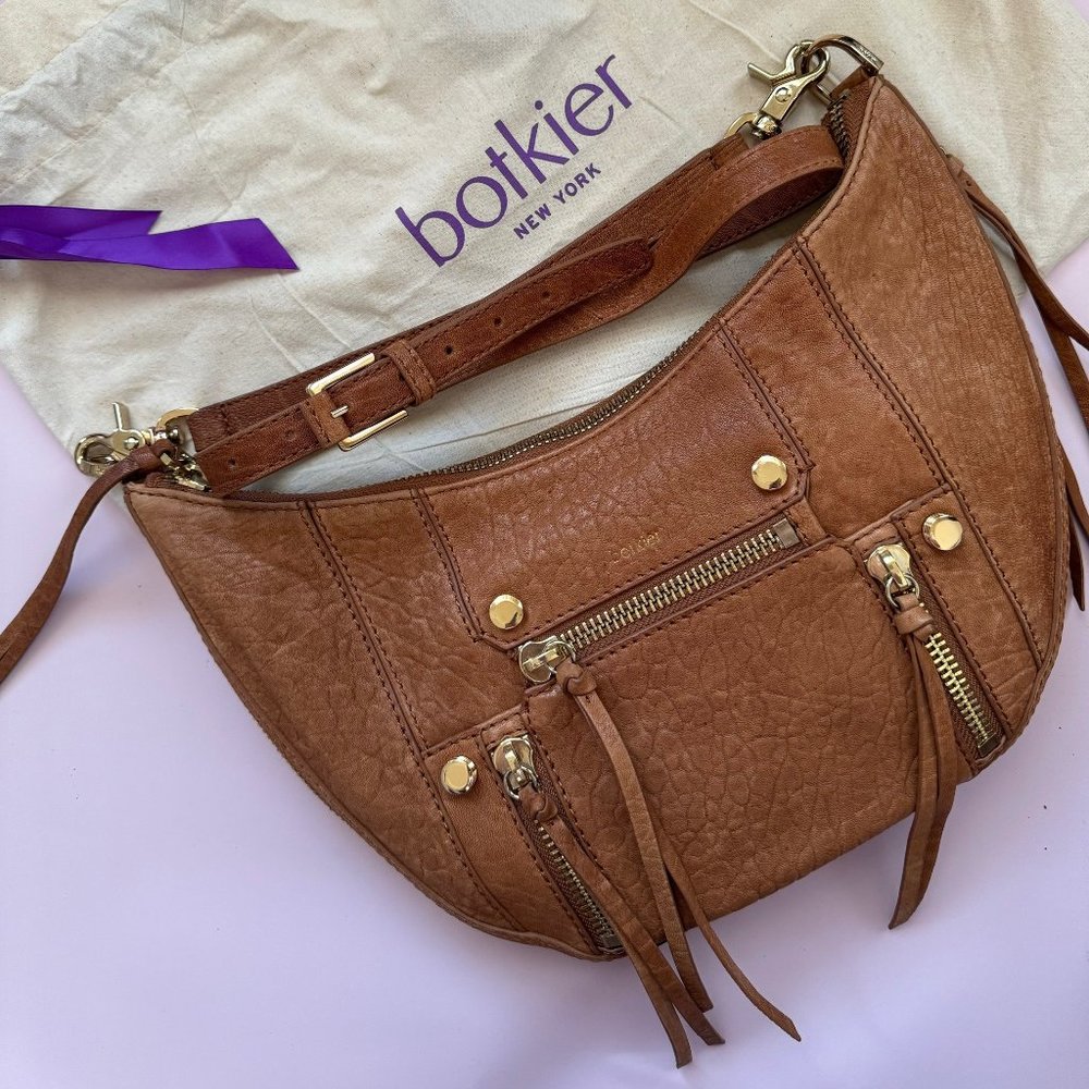 Botkier Crescent Genuine Leather Crossbody Bag in Camel